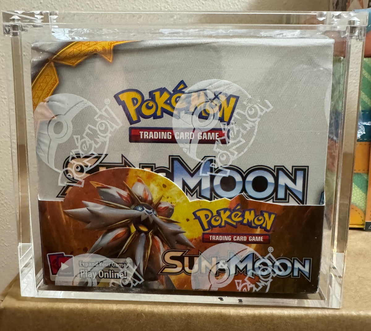 Pokemon S&M Base Set Booster Box w/ Magnetic Acrylic Case **Corner