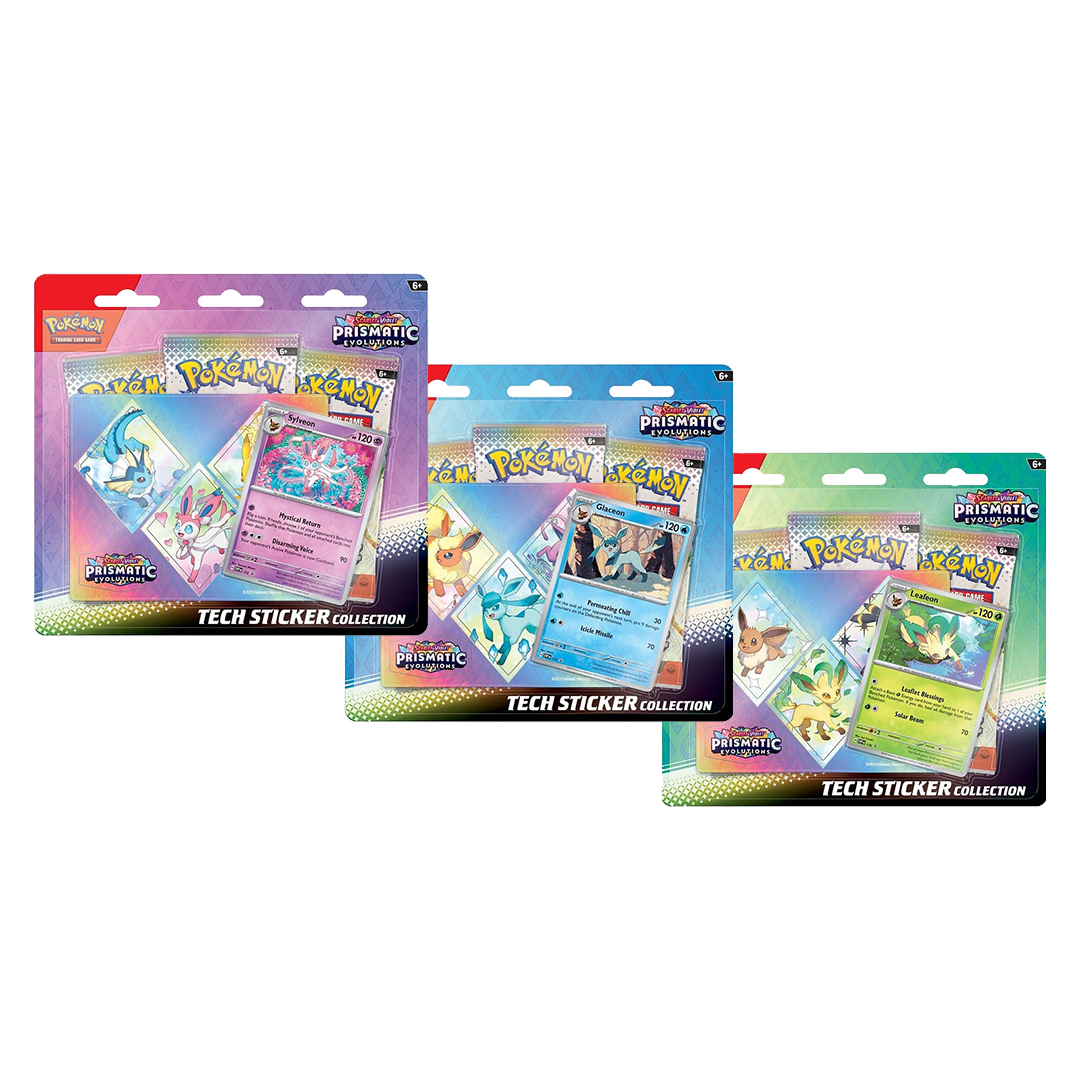 Pokemon Prismatic Evolutions 3 Pack Tech Sticker Collection (Each Promo Art) ** Pre Order 01/17/25 Release Date **