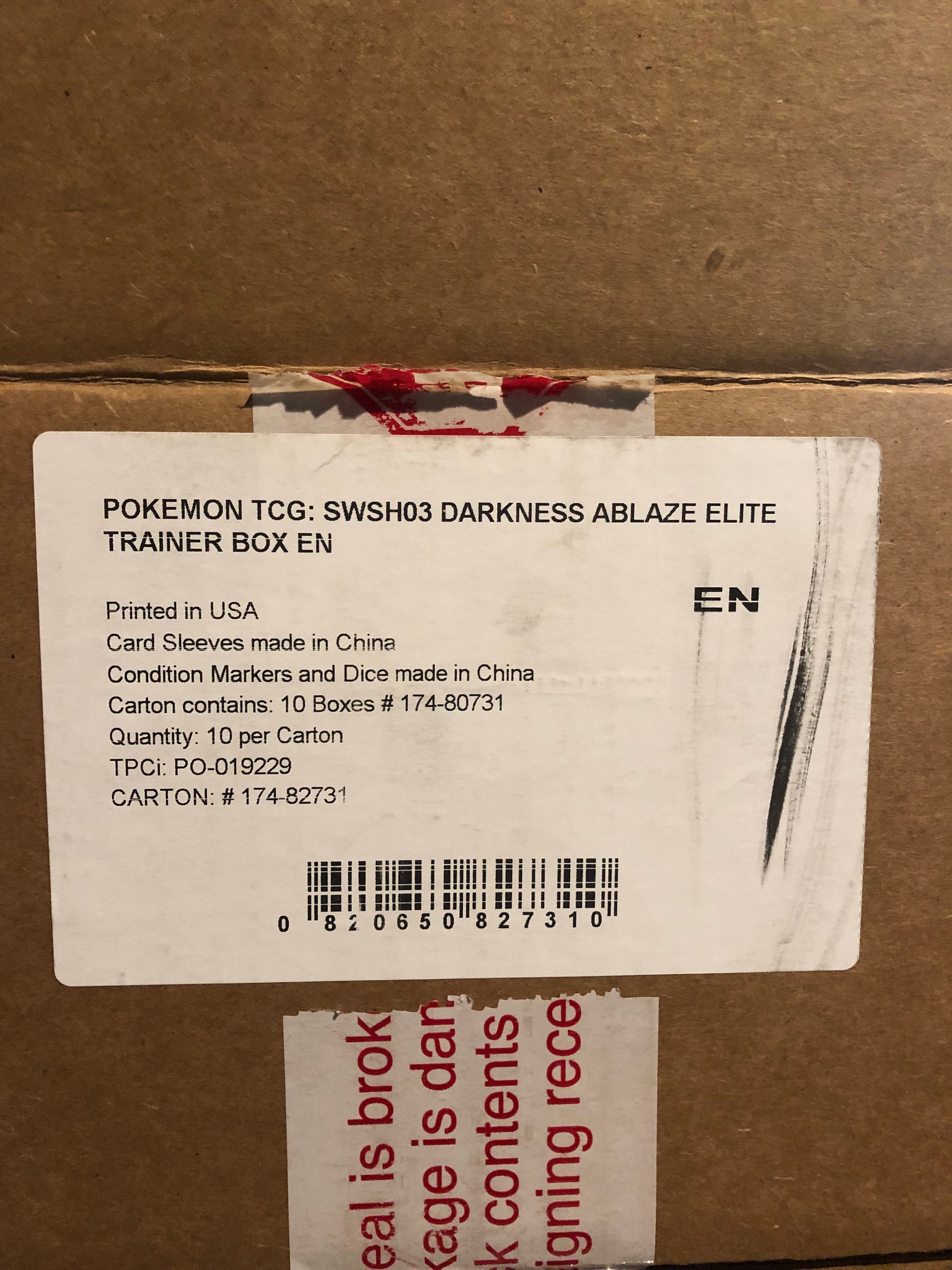 Pokemon Darkness Ablaze Elite Trainer Box Sealed Case (10 ETB's)