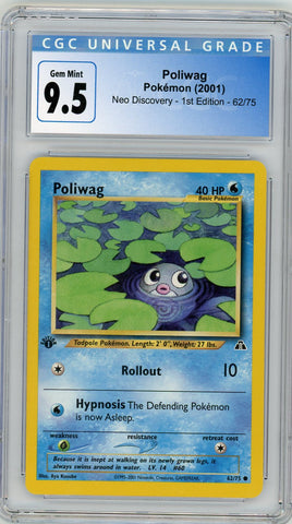 CGC 9.5 Poliwag 1st Edition Neo Discovery 62/75